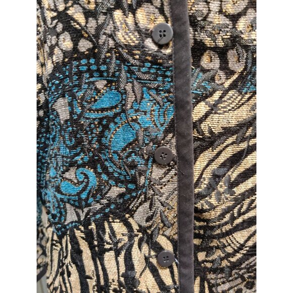 Womens L Jacket Reversible Jacquard Brocade Black Gold Blue Boho 90s Vintage - Picture 6 of 16